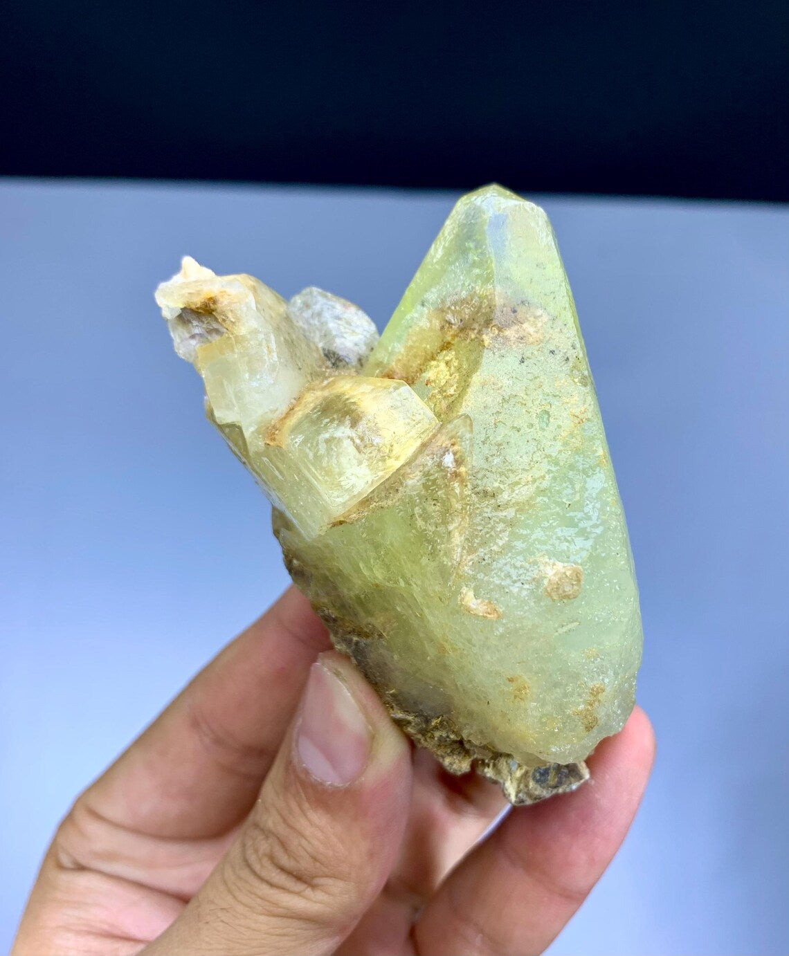 Dog Tooth Shape Yellow Calcite on Fluorite from Pakistan - 137 gram