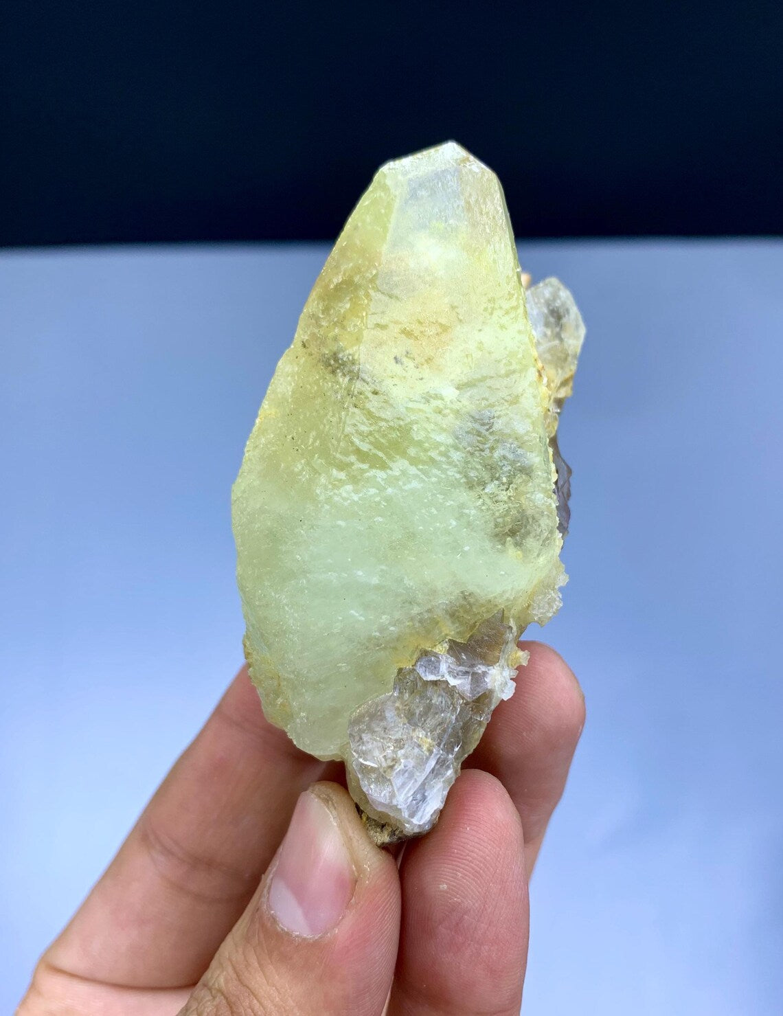 Dog Tooth Shape Yellow Calcite on Fluorite from Pakistan - 137 gram