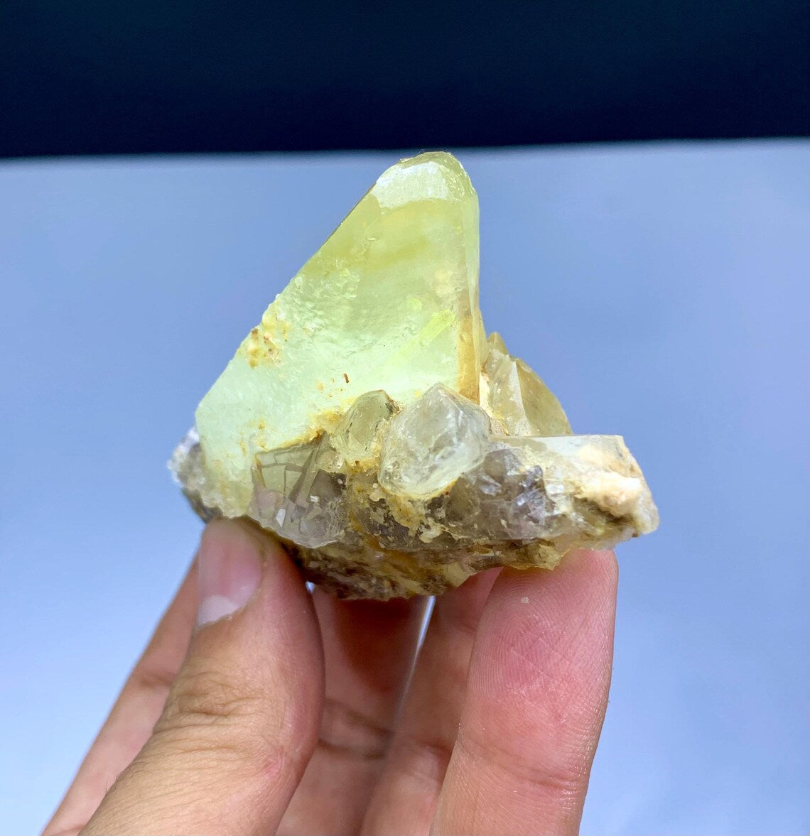 Dog Tooth Shape Yellow Calcite on Fluorite from Pakistan - 137 gram