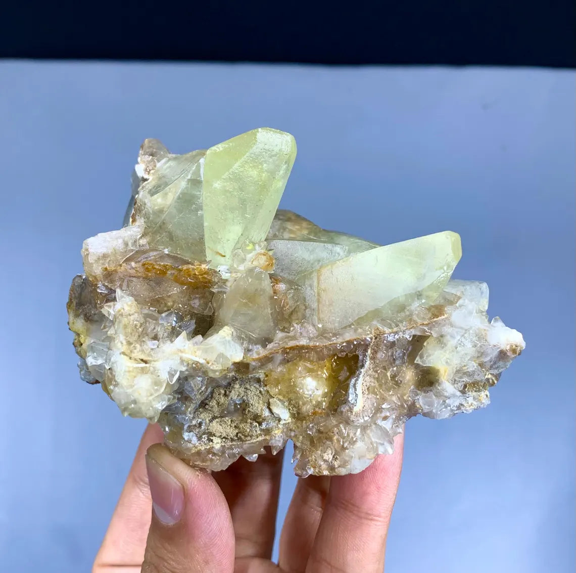 Natural Yellow Color Calcite Cluster on Matrix, Calcite Specimen from Pakistan - 256 gram