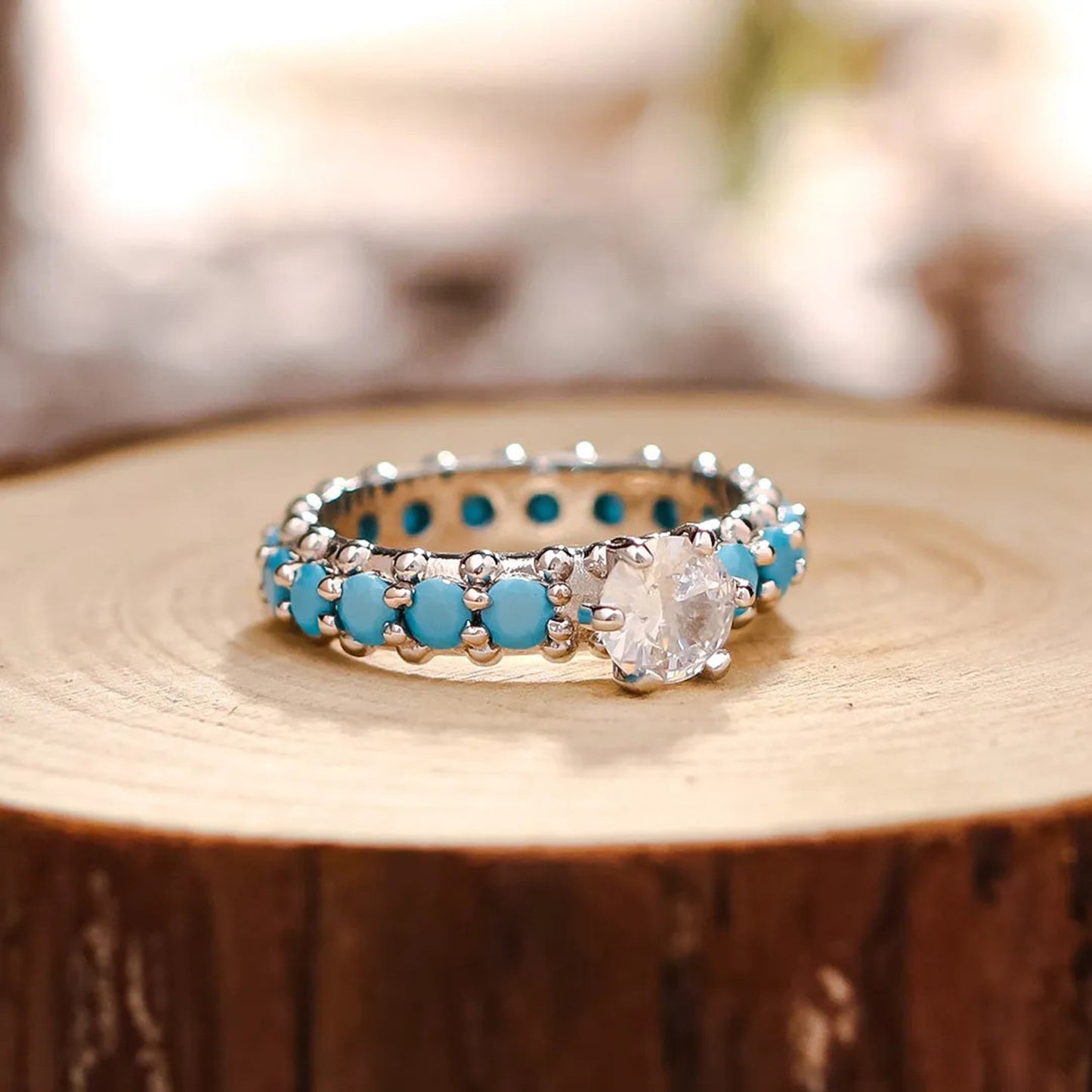 Artificial Turquoise Zircon 925 Sterling Silver Ring