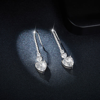 Sterling Silver Moissanite Heart Drop Earrings