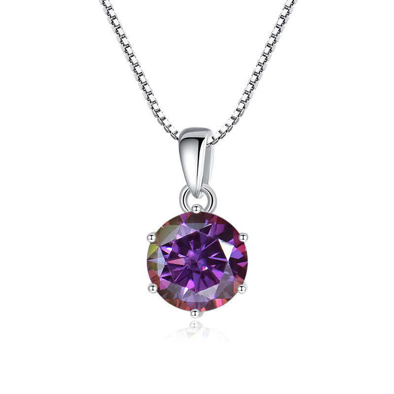 925 Silver Inlaid Round Moissanite Necklace