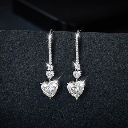 Sterling Silver Moissanite Heart Drop Earrings