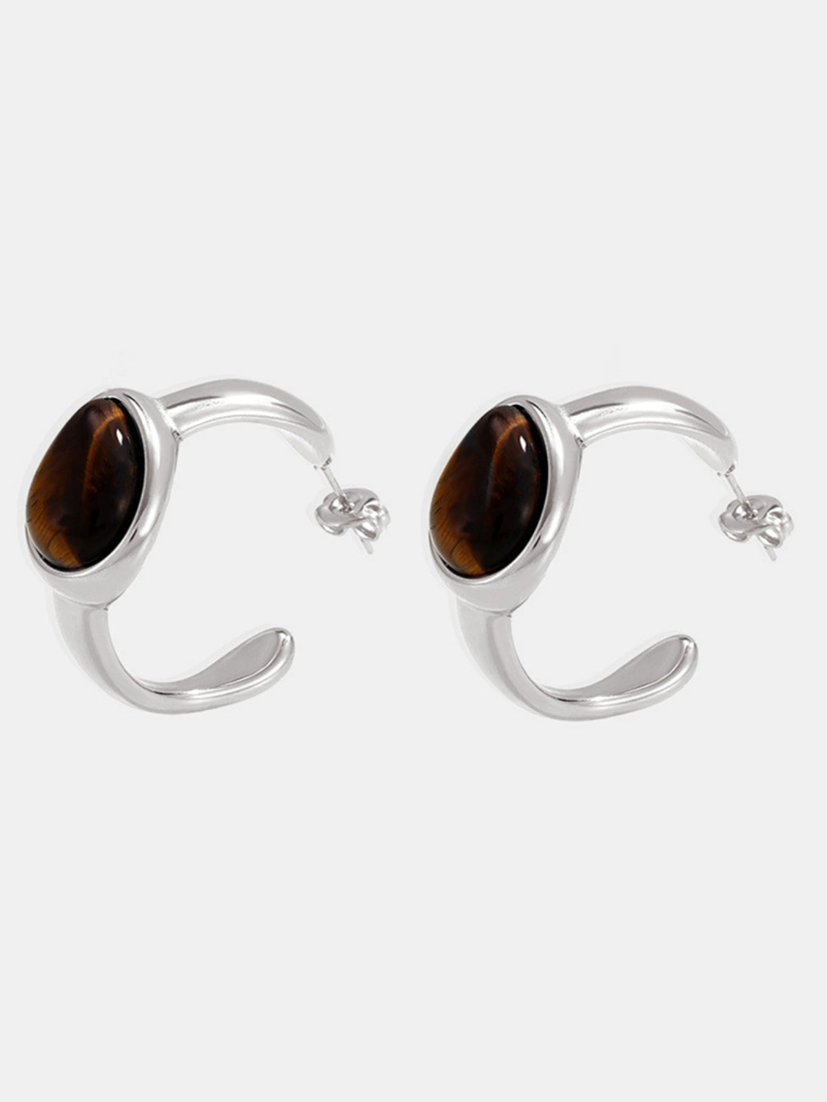 Stainless Steel Tigerite Ring and C-Hoop Earrings Set