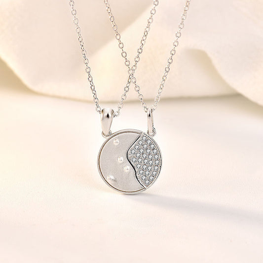 Hot CZ Letters Become One Round 925 Sterling Silver Promise Necklace