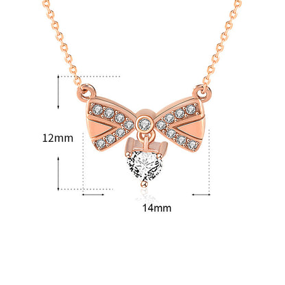 Sweet CZ Bowknot Hot 925 Sterling Silver Necklace