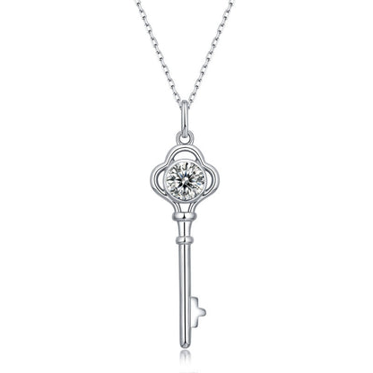 Women Moissanite CZ Key 925 Sterling Silver Necklace