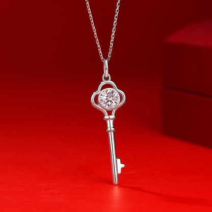 Women Moissanite CZ Key 925 Sterling Silver Necklace