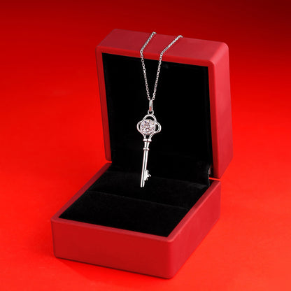 Women Moissanite CZ Key 925 Sterling Silver Necklace