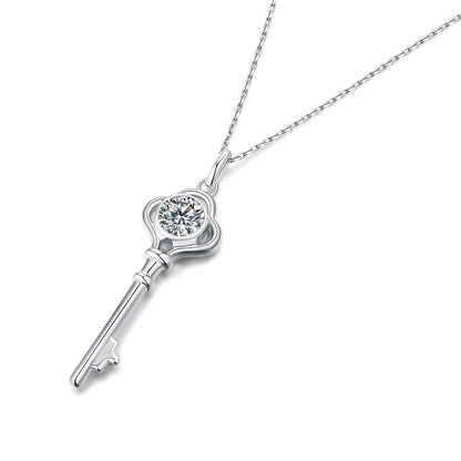 Women Moissanite CZ Key 925 Sterling Silver Necklace