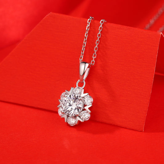 Sweet Moissanite CZ Snowflake 925 Sterling Silver Necklace