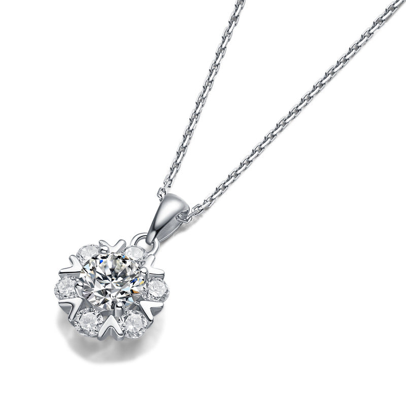 Sweet Moissanite CZ Snowflake 925 Sterling Silver Necklace