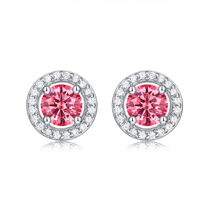 Girl Pink Round Moissanite CZ 925 Sterling Silver Stud Earrings