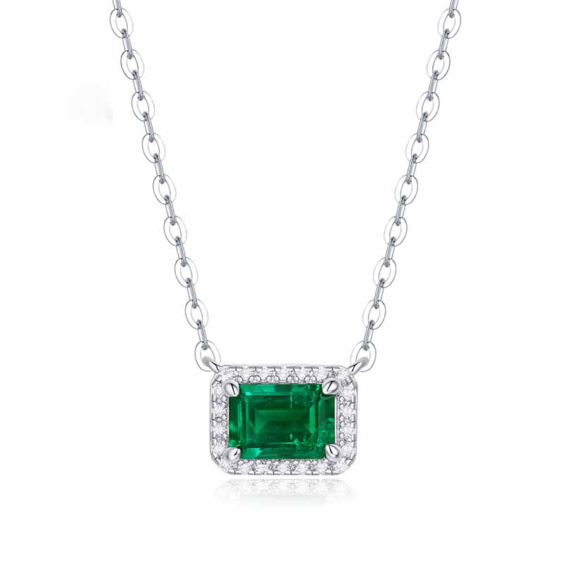 Fashion Elegant Created Emerald Baguette Geometry CZ 925 Sterling Silver Necklace