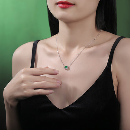 Fashion Elegant Created Emerald Baguette Geometry CZ 925 Sterling Silver Necklace