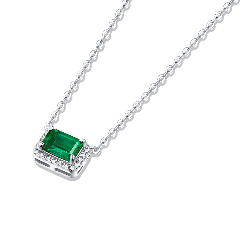 Fashion Elegant Created Emerald Baguette Geometry CZ 925 Sterling Silver Necklace