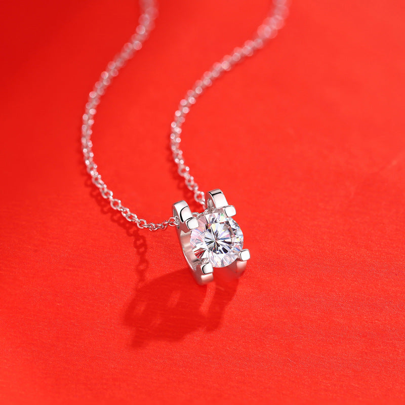 Simple Four Claw Moissanite CZ 925 Sterling Silver Necklace