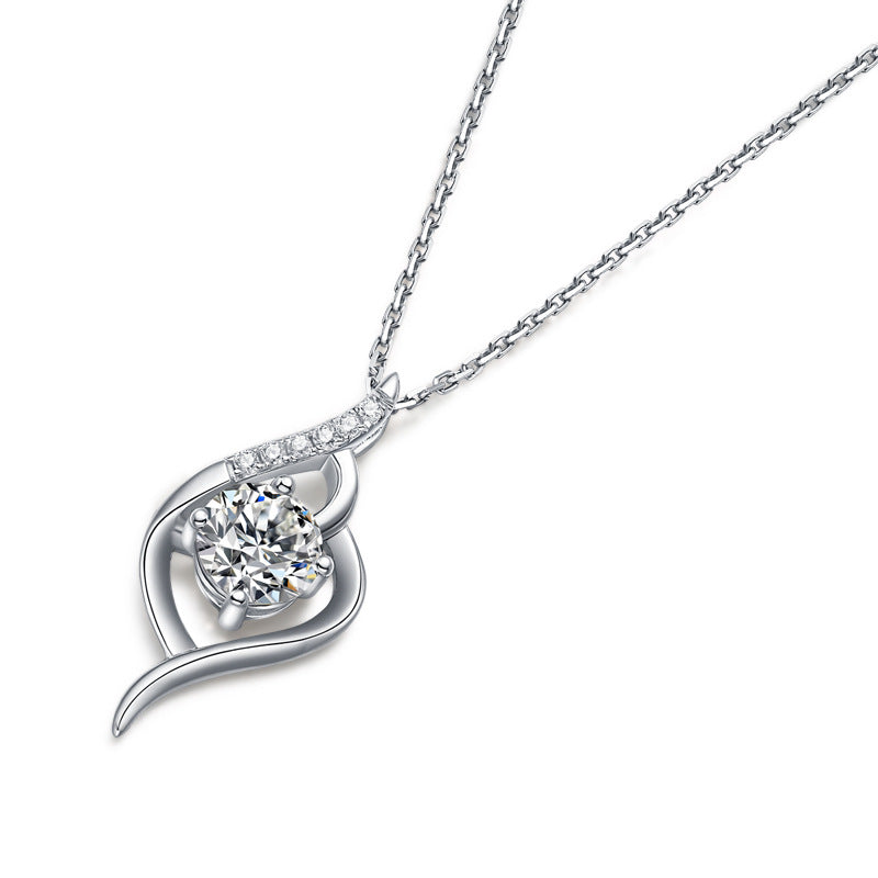 Wedding Round Moissanite CZ Heart 925 Sterling Silver Necklace