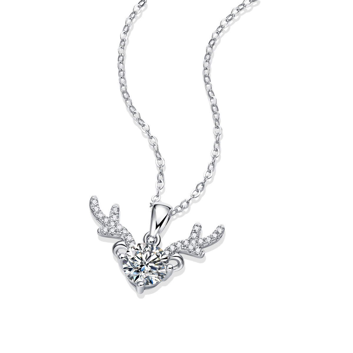 Bridesmaid Moissanite CZ Angle Deer 925 Sterling Silver Necklace