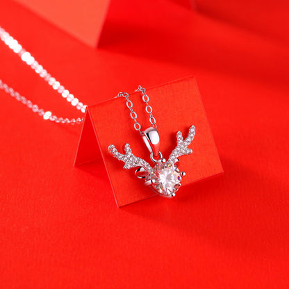 Bridesmaid Moissanite CZ Angle Deer 925 Sterling Silver Necklace