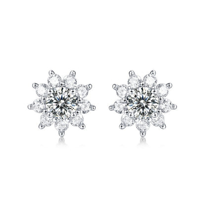 Sweet Moissanite CZ Sunflower 925 Sterling Silver Stud Earrings