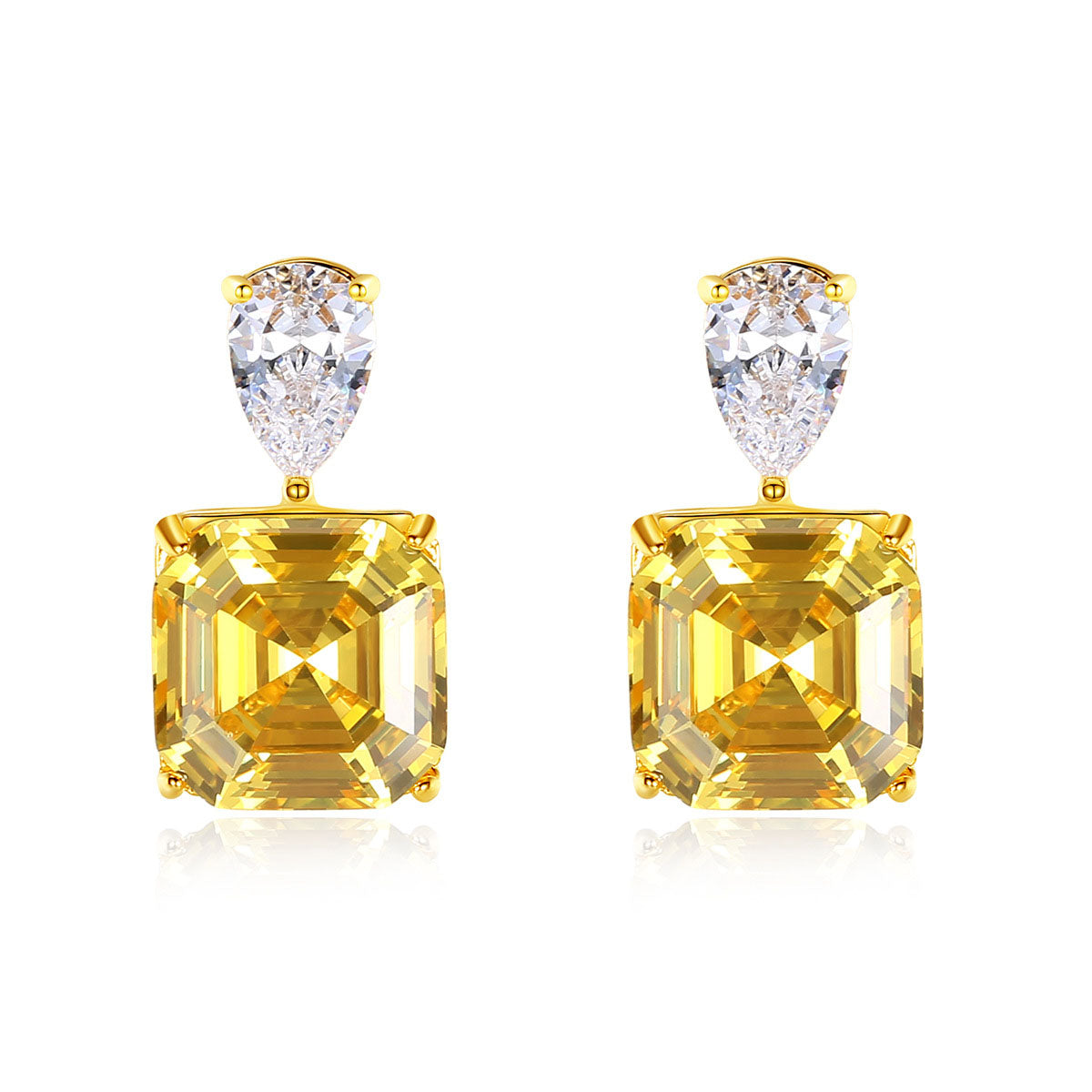 Elegant Yellow CZ Radiant Geometry 925 Sterling Silver Stud Earrings