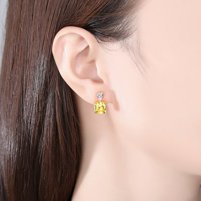 Elegant Yellow CZ Radiant Geometry 925 Sterling Silver Stud Earrings