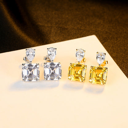 Elegant Yellow CZ Radiant Geometry 925 Sterling Silver Stud Earrings