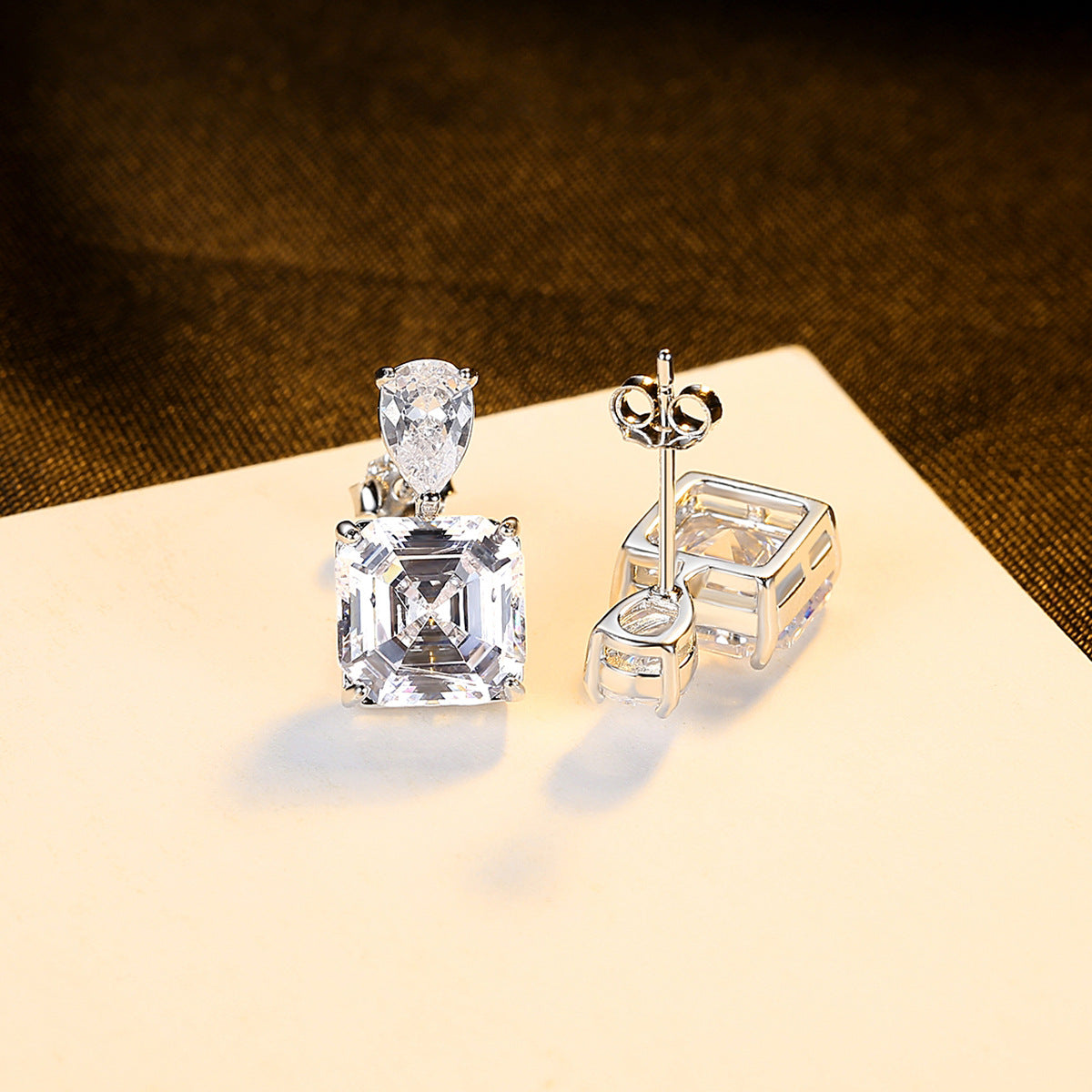 Elegant Yellow CZ Radiant Geometry 925 Sterling Silver Stud Earrings