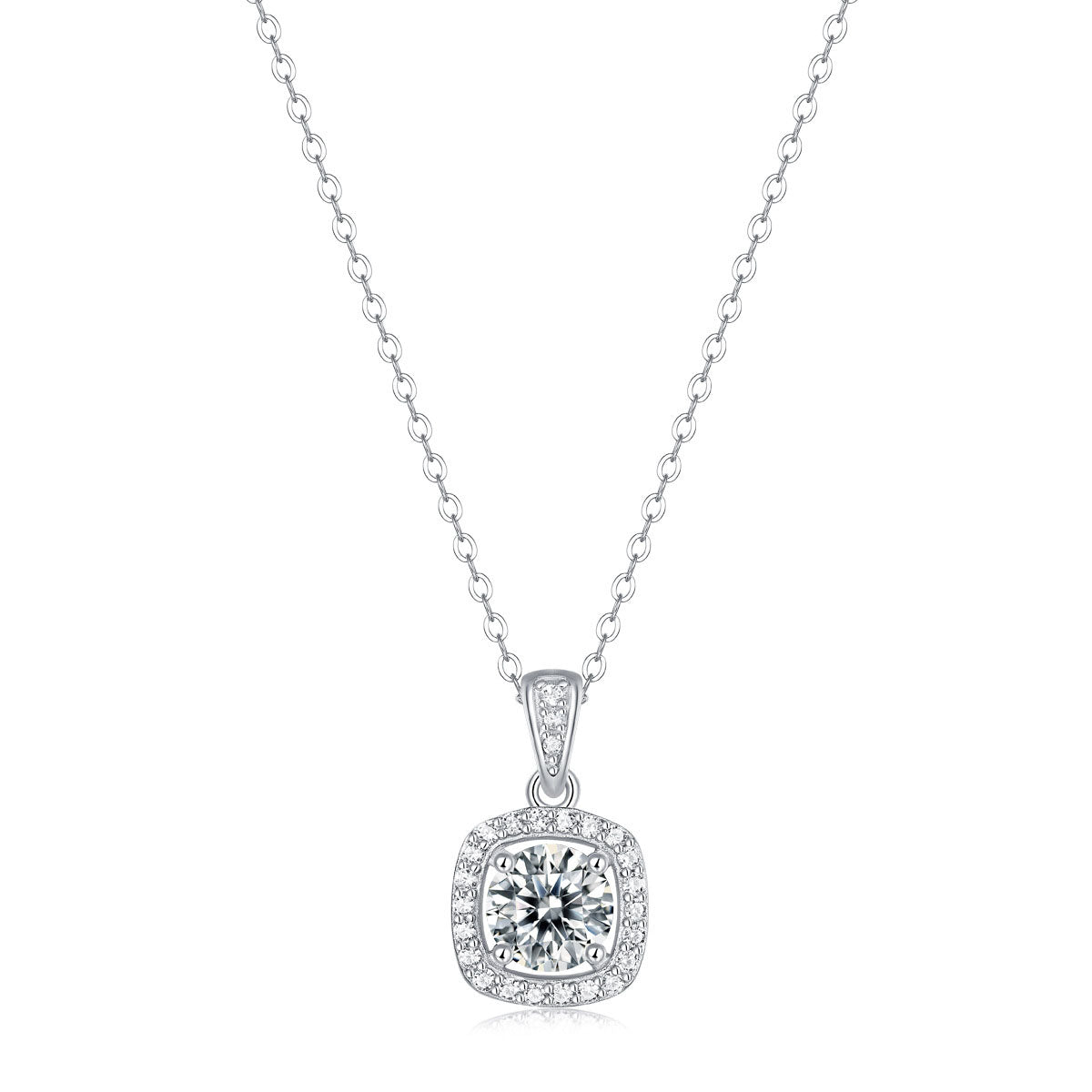 Anniversary Moissanite CZ Hollow Square 925 Sterling Silver Necklace