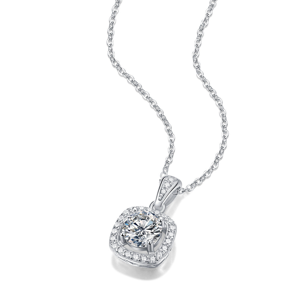 Anniversary Moissanite CZ Hollow Square 925 Sterling Silver Necklace