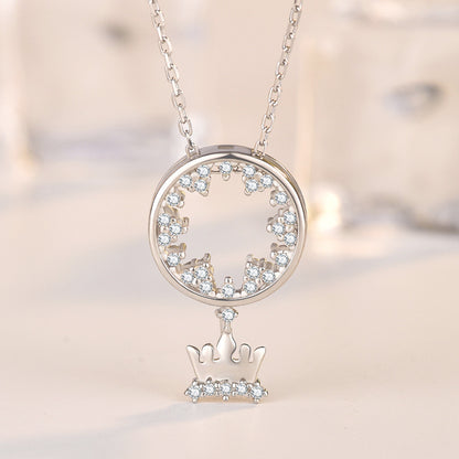 Elegant CZ Circle Crown 925 Sterling Silver Necklace