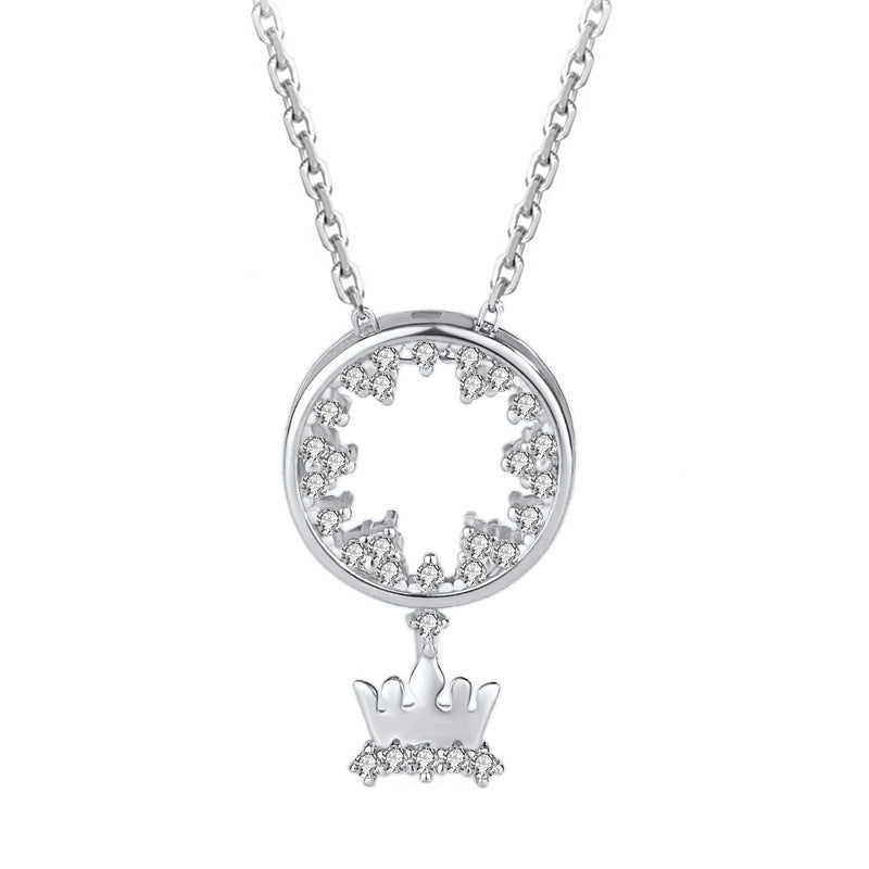 Elegant CZ Circle Crown 925 Sterling Silver Necklace