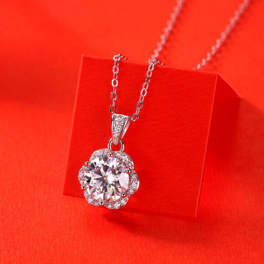 Sweet Moissanite CZ Flower 925 Sterling Silver Necklace