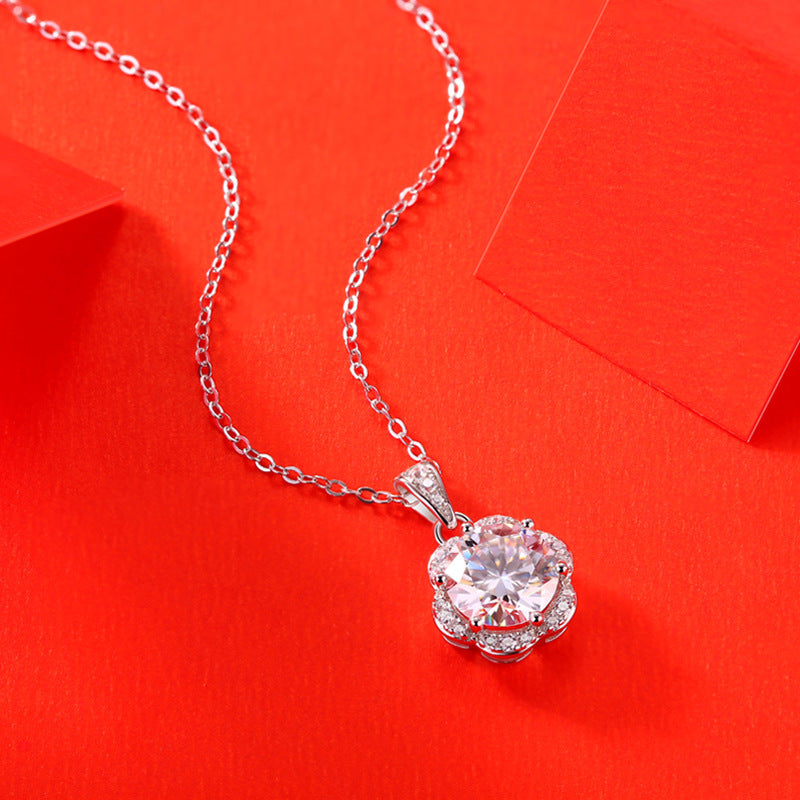 Sweet Moissanite CZ Flower 925 Sterling Silver Necklace