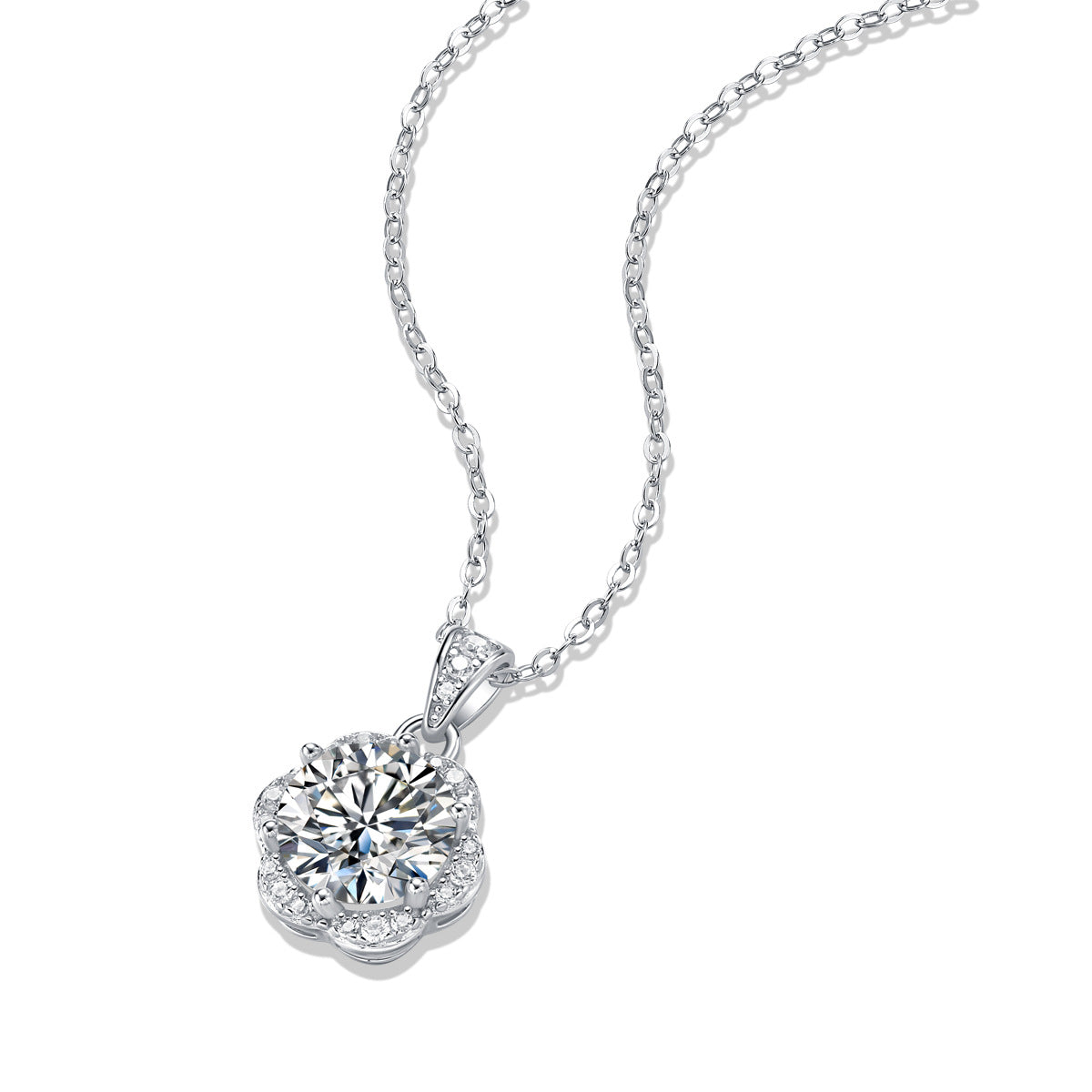 Sweet Moissanite CZ Flower 925 Sterling Silver Necklace