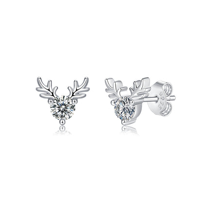 Graduation Moissanite CZ Deers 925 Sterling Silver Stud Earrings