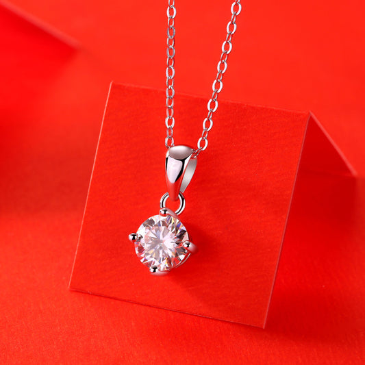 Wedding Four Claw Moissanite CZ 925 Sterling Silver Necklace