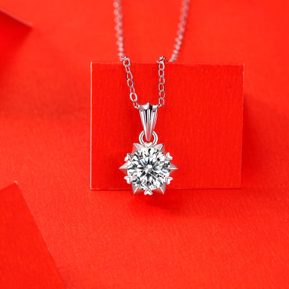 Promise Moissanite CZ Snowflake Rolo Chain 925 Sterling Silver Necklace