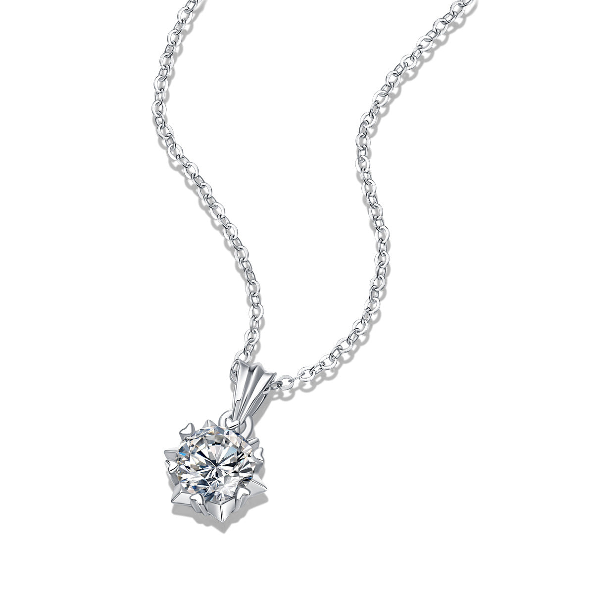 Promise Moissanite CZ Snowflake Rolo Chain 925 Sterling Silver Necklace