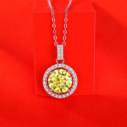 Fashion Yellow Moissanite CZ Round 925 Sterling Silver Necklace