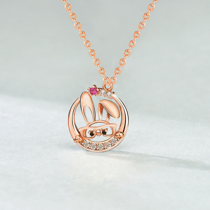 Cute CZ Rabbit Head 925 Sterling Silver Necklace