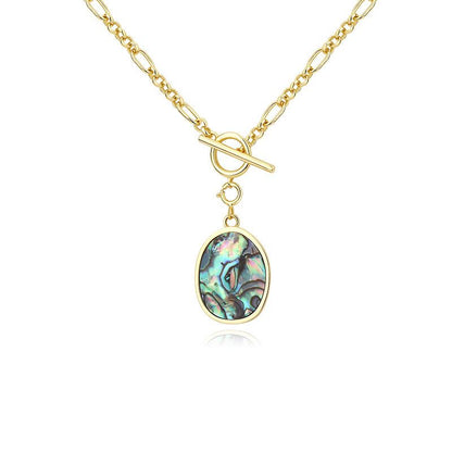 Women Geometry Abalone Shell OT 925 Sterling Silver Necklace