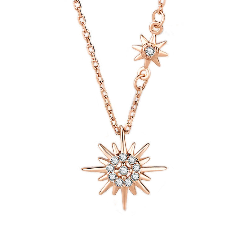 Sweet CZ Sun Shines Star 925 Sterling Silver Necklace