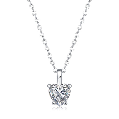 Casual Moissanite CZ Heart Dangle 925 Sterling Silver Necklace