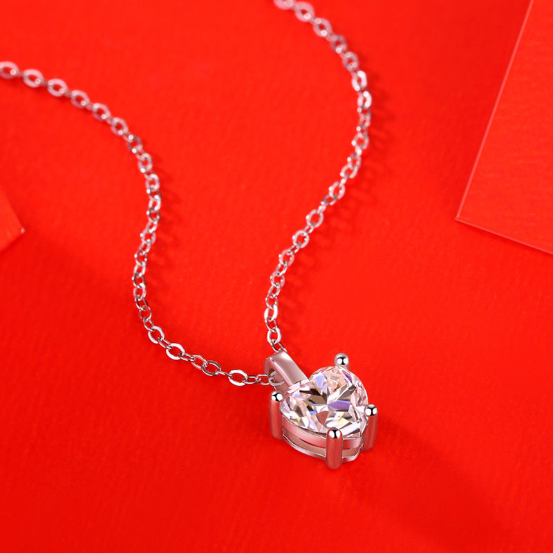 Casual Moissanite CZ Heart Dangle 925 Sterling Silver Necklace