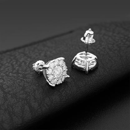 Men and Women New Ins Style Silver Moissanite Round  Classic Earrings