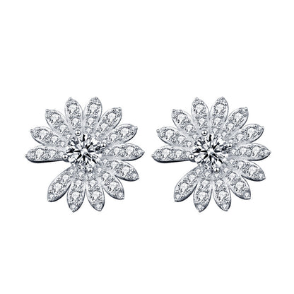 Beautiful Moissanite CZ Daisy Flowers 925 Sterling Silver Stud Earrings