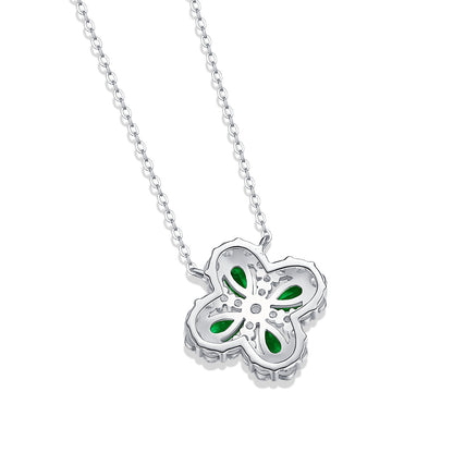 Beautiful CZ Created Emerald Flowers 925 Sterling Silver Necklace